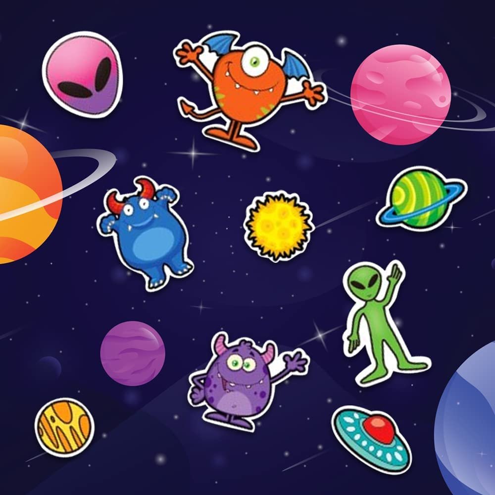 ArtCreativity Alien Stickers Assortment, 100 Sticker Sheets with Over 1000 Space Stickers for Kids, Unique Arts and Crafts Supplies, Outer Space Birthday Party Favors, Galaxy Goodie Bag Fillers