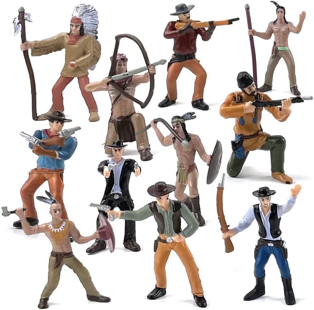ArtCreativity Cowboy and Indian Action Figures, Set of 12, Free-Standing Cowboys and Indians Toys with Realistic Details, Western Party Decorations and Cake Toppers, Western Party Favors for Kids