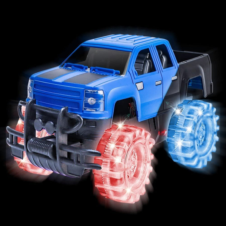 ArtCreativity Light Up Blue & Black Monster Truck, 1 Piece, 8 Inch Toy Monster Truck with Flashing LED Tires & Batteries, Push n Go Car Toys for Kids, Fun Gift for Boys & Girls Ages 3 & Up