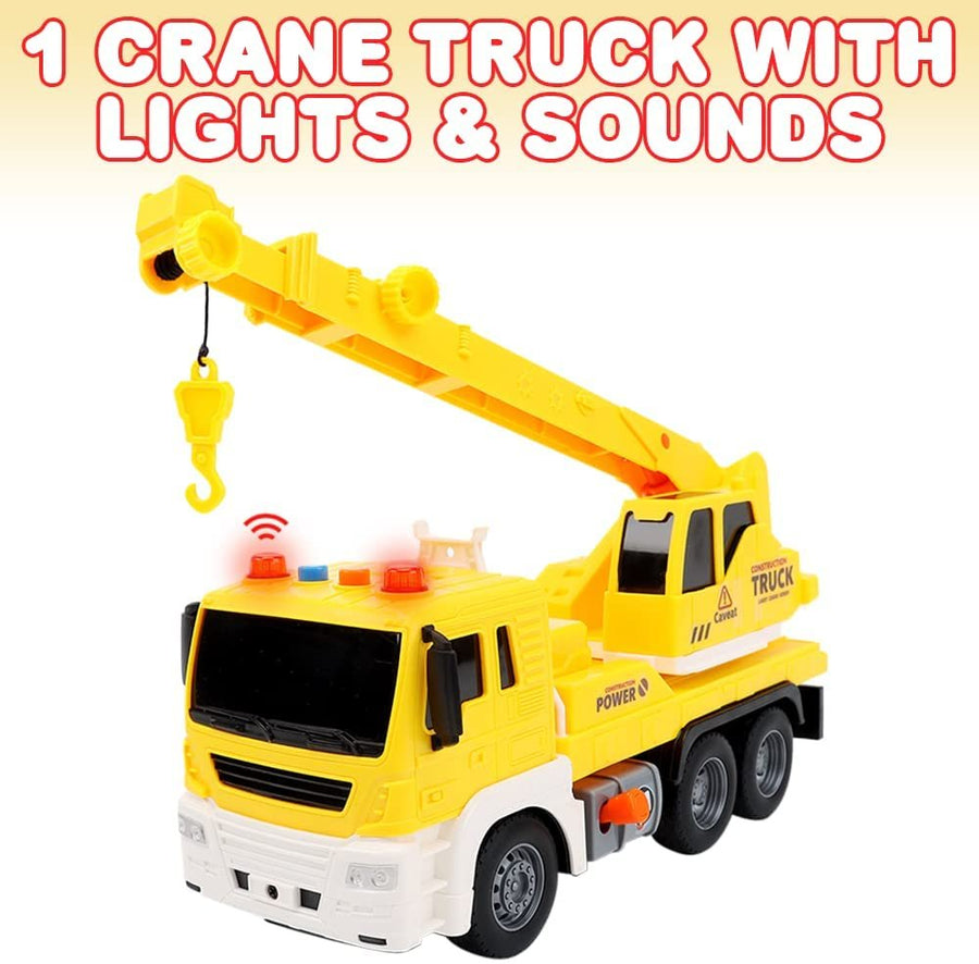 ArtCreativity Light Up Crane Truck Toy, Kids’ Construction Toy with a Movable Crane, LEDs, and Sound Effects, Push and Go Construction Vehicle Toys for Kids, Crane Toys for Boys and Girls