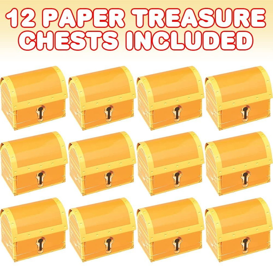 ArtCreativity Paper Treasure Chests for Kids, Set of 12, Sturdy Cardboard Treasure Chests with a Realistic Print, Great as Goodie Bags for Kids, Pirate Party Supplies, and Pirate Party Decorations