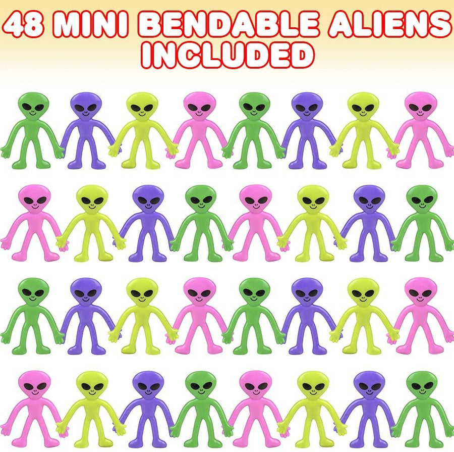 ArtCreativity Mini Bendable Alien Assortment, Set of 48 Flexible Figures in Assorted Colors, Birthday Party Favors for Boys & Girls, Stress Relief Fidget Toys, Goody Bag Fillers for Kids