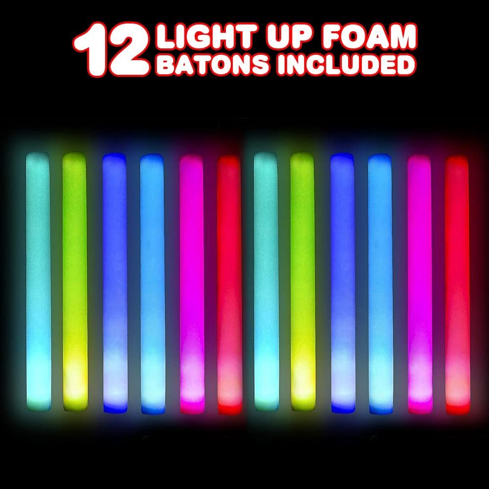 ArtCreativity Light Up Foam Batons, Set of 12, LED Bat Toys for Kids and Adults with 7 Flashing Modes, Light Up Toys for Children, Cool Rave Accessories, Party Favors for Boys and Girls