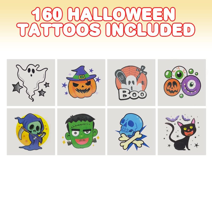 ArtCreativity Assorted Halloween Temporary Tattoos for Kids - Pack of 160 - 2 Inch Non-Toxic Tats Stickers for Boys and Girls, Great for Halloween Party Favors, Treats, Décor, Goodie Bags - 8 Designs