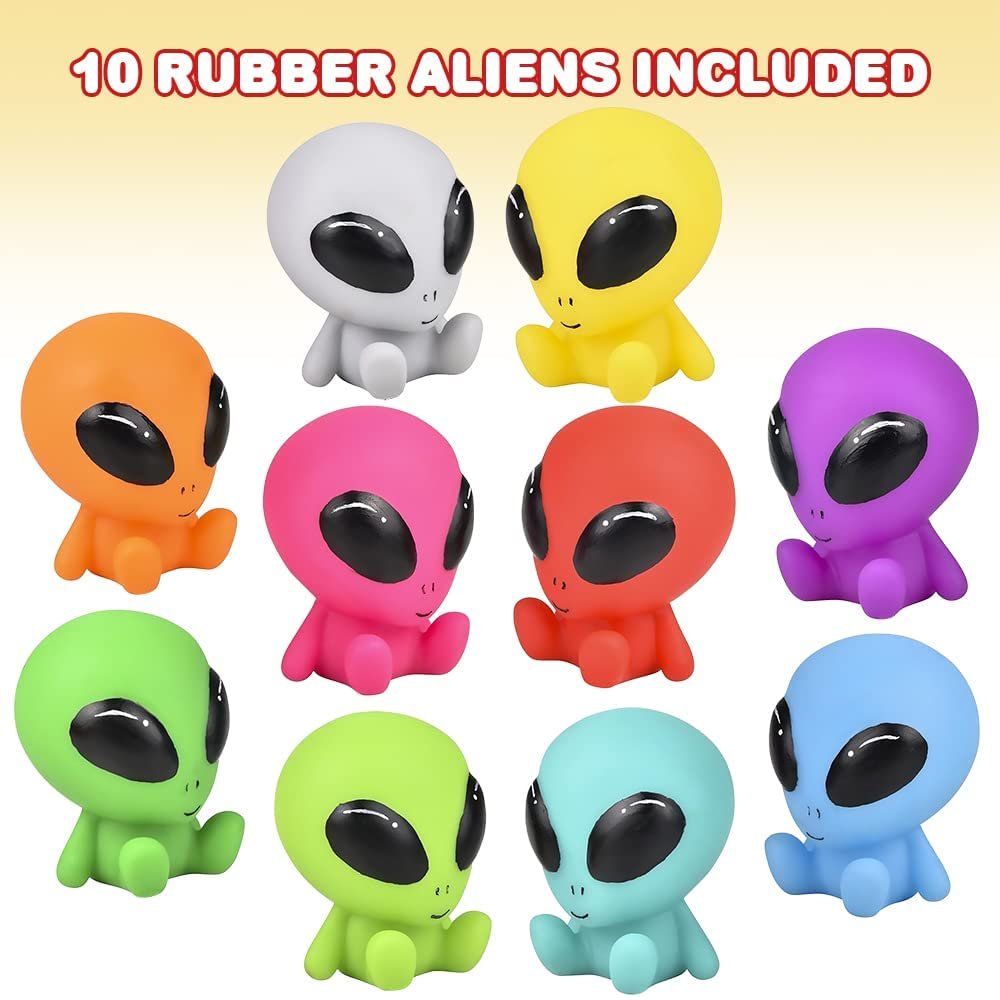 ArtCreativity Rubber Galactic Aliens, Set of 10, Alien Toys for Kids in Assorted Colors, Great as Outer Space Party Favors, Bath Toys for Kids, Swimming Pool Toys, and Office Desk Decorations