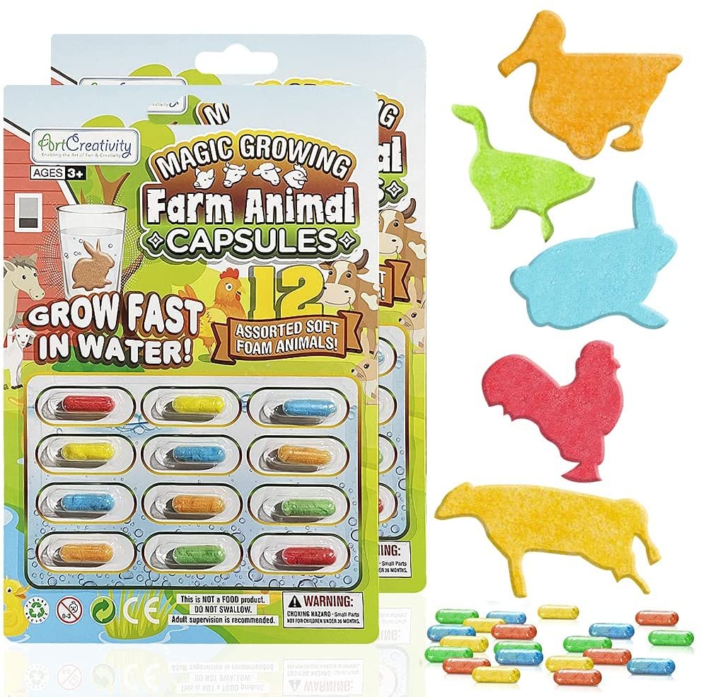 ArtCreativity Magic Growing Farm Animal Capsules, 2 Packs with 12 Expanding Animal Capsules Each, Grow in Water, Cute Color and Design Variety, Kids’ Birthday Party Favors, Contest Prize or Gift Idea