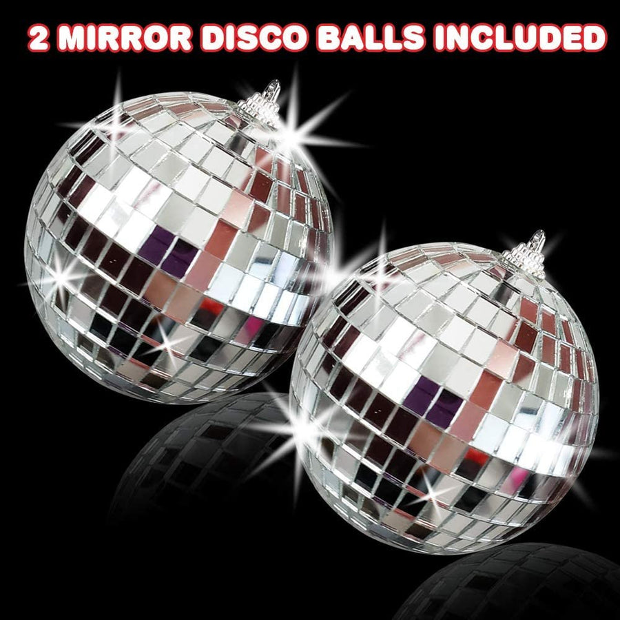 ArtCreativity 4 Inch Mirror Disco Ball, Set of 2, Silver Disco Balls with Hanging String for Parties, Birthdays, & Weddings, 90’s Disco Party Decorations and Supplies, Ceiling Décor Disco Accessories