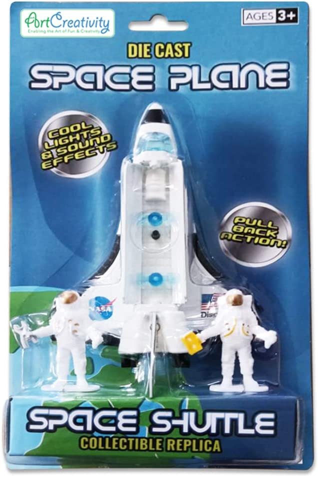 ArtCreativity Space Shuttle Toy Set with 2 Astronaut Figurines, Cool Space Toys for Kids-Diecast Metal Shuttle with Lights, Sounds and Pullback Motion, Best Space-Themed Gifts for Boys and Girls