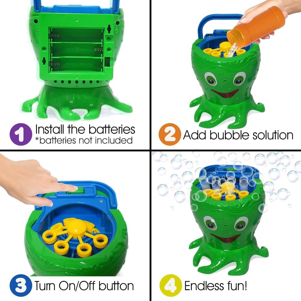 ArtCreativity Octopus Bubble Machine for Kids, Includes 1 Bubbles Blowing Toy with Carry Handle and 1 Bottle of Solution, Fun Summer Outdoor or Party Activity, Great Bubble Gift for Boys and Girls