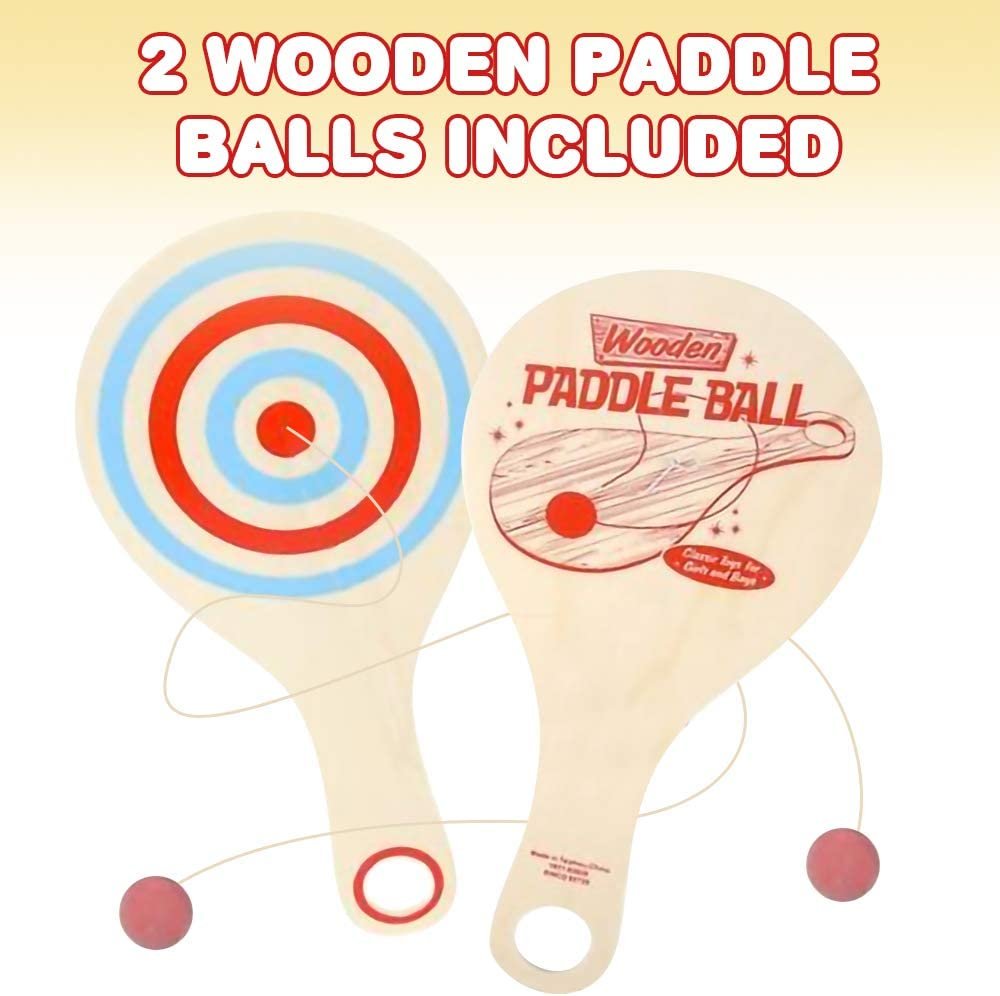 ArtCreativity Wooden Paddle Balls, Pack of 2, 11 Inch Wood Paddleball with String, Great Party Favors, Goodie Bag Fillers, Fun Activity Toys for Kids