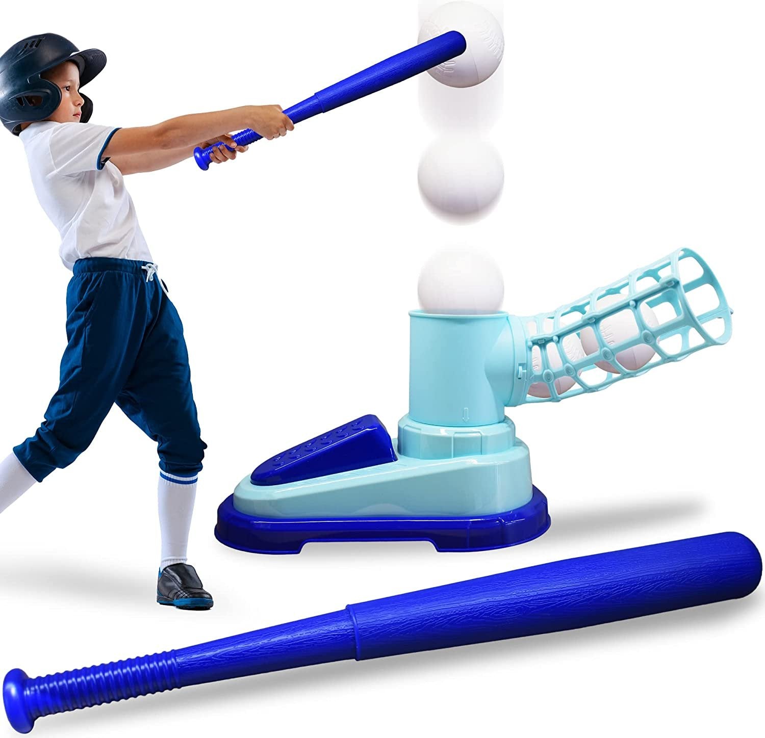 ArtCreativity Baseball Pitching Machine for Kids, Baseball Batting Machine Toy with Collapsible Bat, 3 Balls, and Pitching Unit, Baseball Pitching Trainer for Batting Practice, Outdoor Fun
