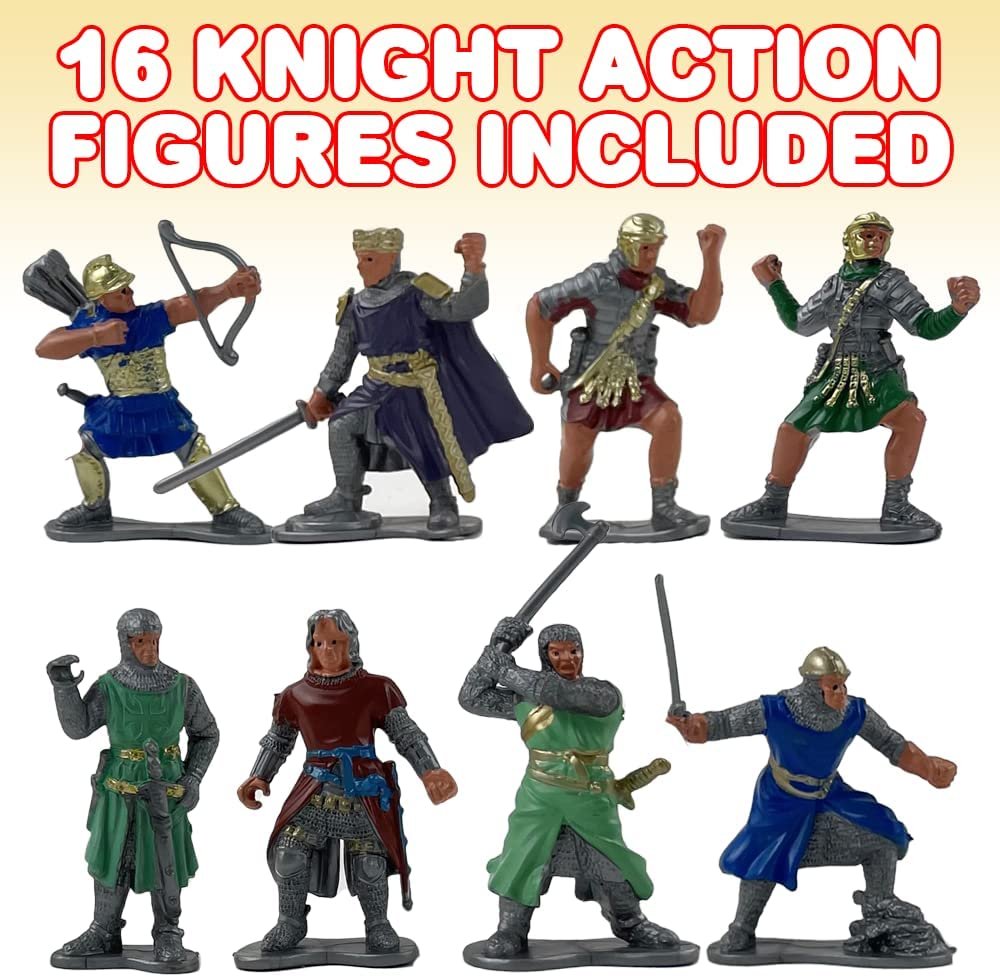 ArtCreativity Knight Action Figures for Kids, Set of 16, Free-Standing Knight Figurines with Realistic Details, Medieval Party Decorations and Cake Toppers, Knight Party Favors for Boys and Girls