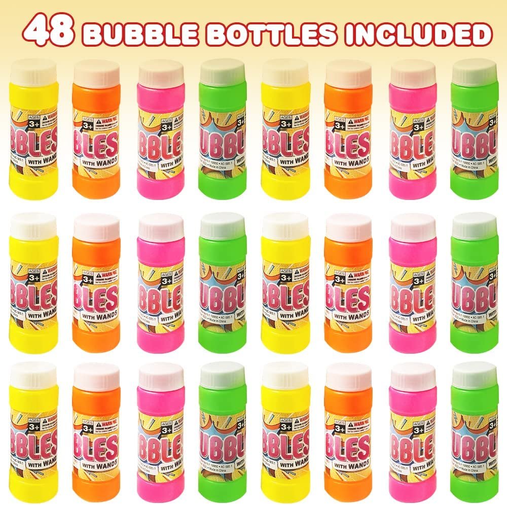 ArtCreativity 3.5 Inch Bubble Blower Bottles with Wands, Pack of 48, Bubble Toys for Kids with 2oz of Solution, Outdoor Summer Fun, Birthday Party Favors, Supplies for Boys and Girls – Assorted Colors