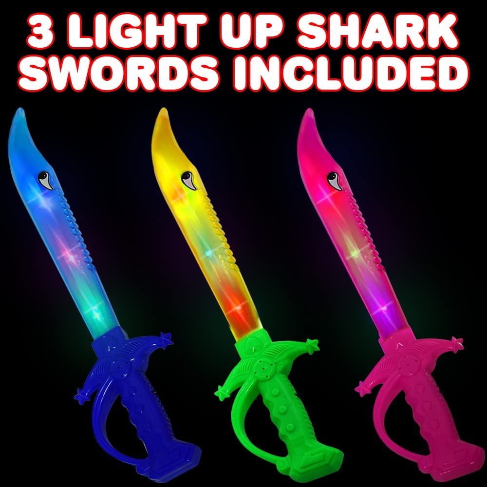 ArtCreativity Light Up Shark Swords for Kids, Halloween Costume Accessories, Halloween Light Up Toys for Kids, Set of 3, 15 Inch Toy Sword with Flashing LED Lights, Great Halloween Toy Sword for Kids