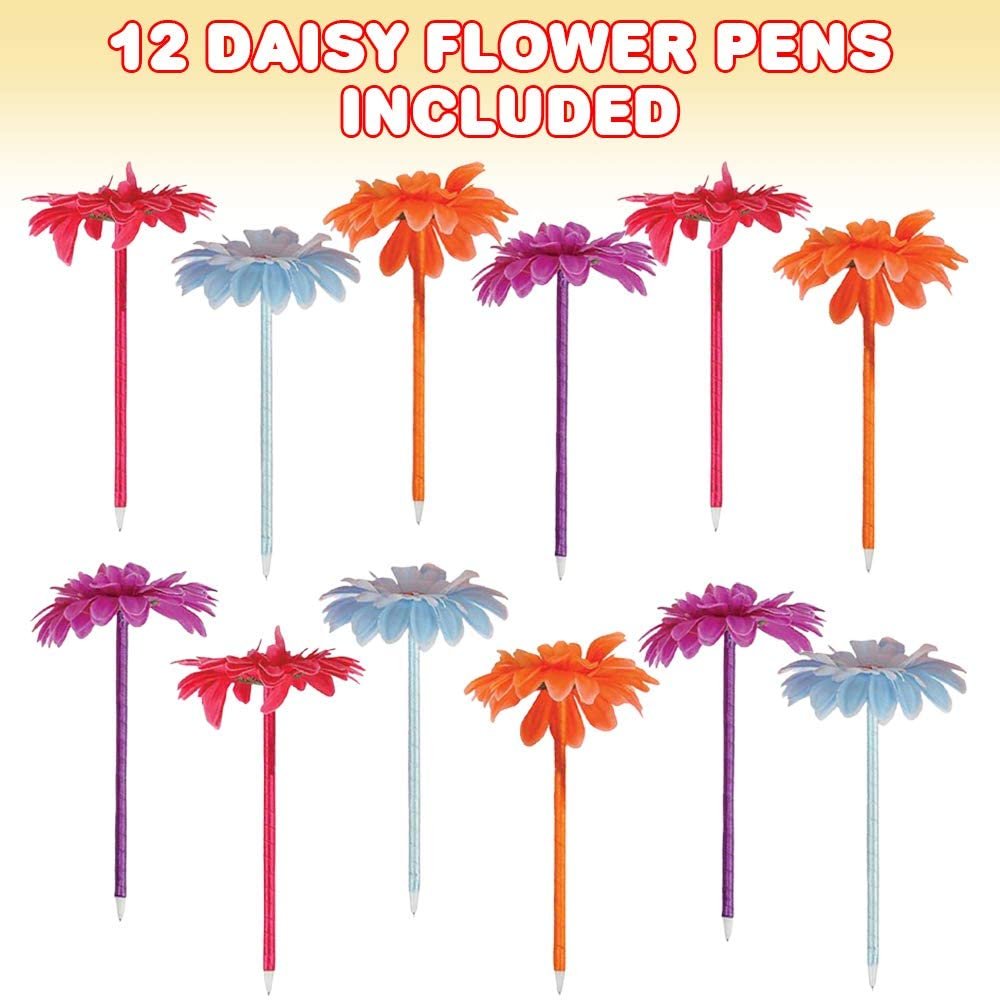 ArtCreativity Daisy Flower Pens, Set of 12, Fun Writing Pens for Kids and Adults with Black Ink, Cool Back to School Stationery Supplies, Birthday Party Favors, Goody Bag Fillers, and Office Gifts