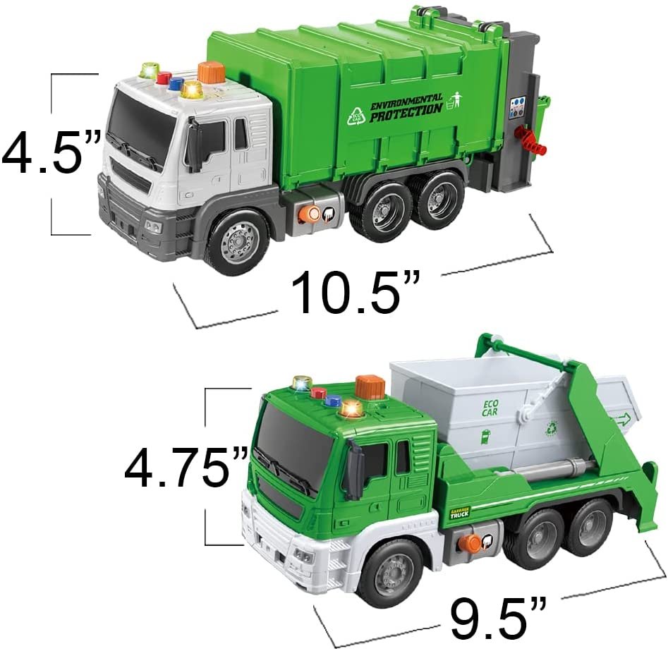 ArtCreativity Sanitation Trucks Set, Pack of 2, Light Up Garbage Trucks for Boys and Girls with Movable Parts, Sound, and LEDs, Push and Go Toy Sanitation Truck Set, Car Toys for Kids Ages 3 and Up