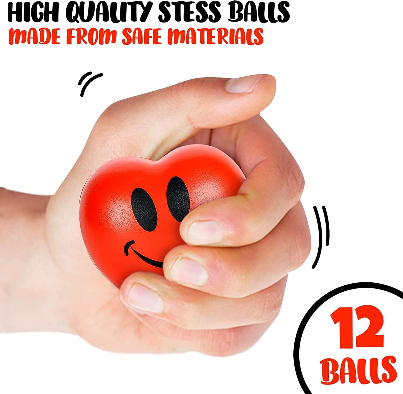 Valentines Heart Shaped Stress Balls - 12-Pack of 2.75" Squishy Heart Fidget Toys for Stress Relief, Heart Shaped Gifts for Adults & Kids, Smile Face Design, Cute Goodie Bag Fillers