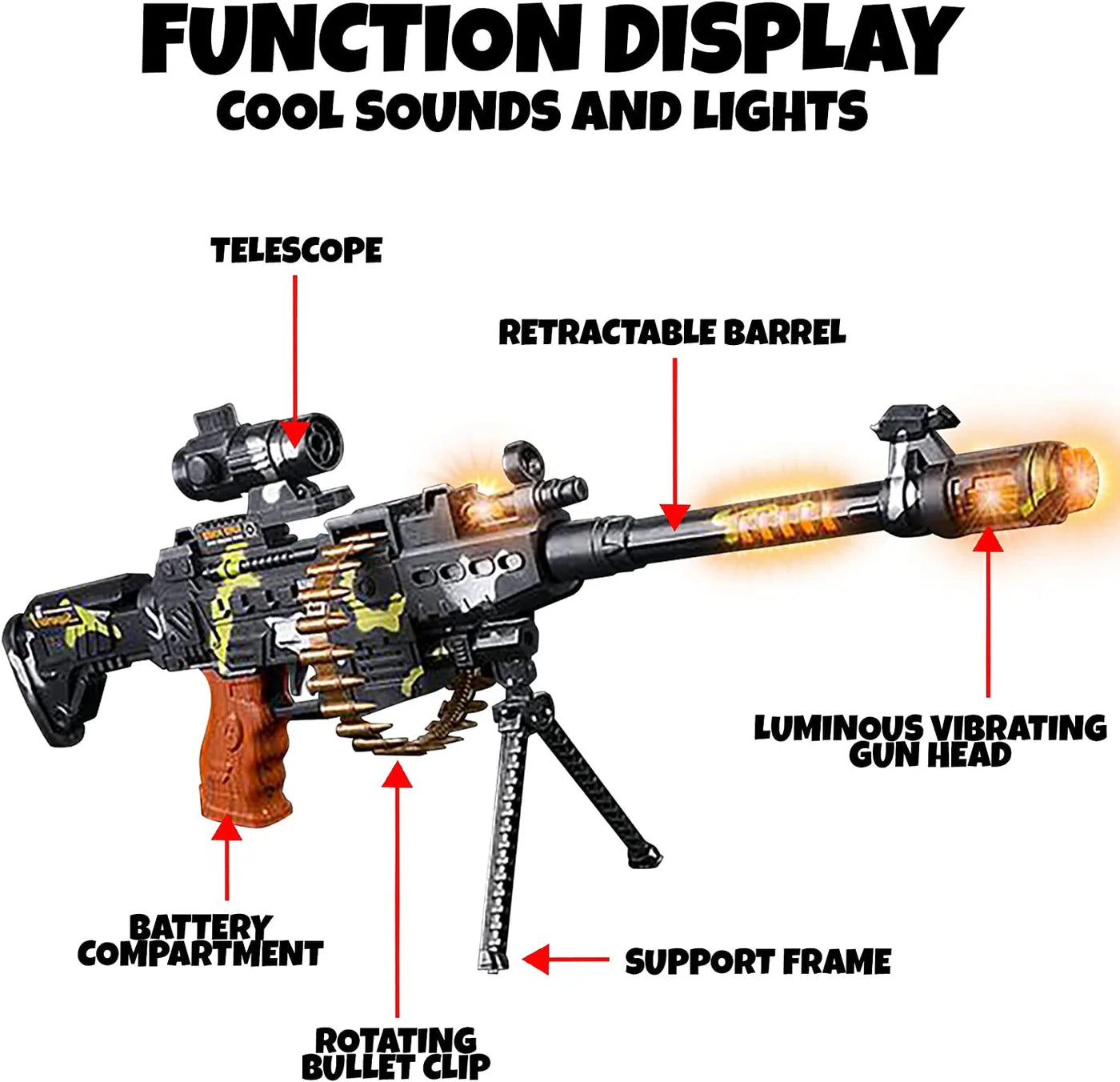 Toy Machine Gun with Scope, Stand and Realistic Sound Effects