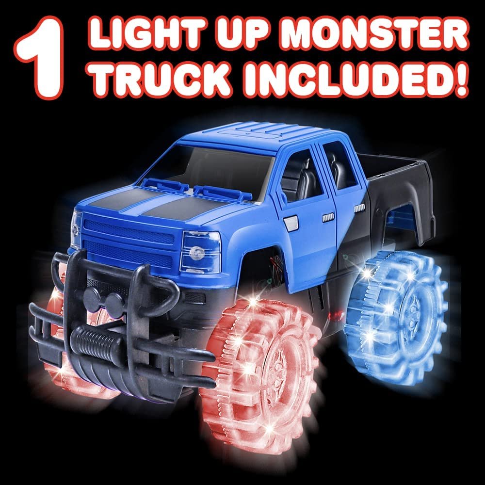 ArtCreativity Light Up Blue & Black Monster Truck, 1 Piece, 8 Inch Toy Monster Truck with Flashing LED Tires & Batteries, Push n Go Car Toys for Kids, Fun Gift for Boys & Girls Ages 3 & Up