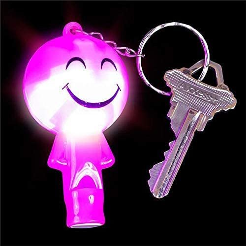ArtCreativity Light Up Keychains for Kids with Whistles, Set of 12, LED Smile Face Key Chains and Bag Accessories, Fun Birthday Party Favors for Children, Goodie Bag Fillers for Boys and Girls