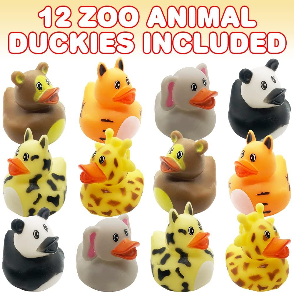 ArtCreativity Zoo Animal Rubber Duckies for Kids, Pack of 12, Zoo Themed Duck Bathtub Pool Toys, Fun Carnival and Safari Party Supplies, Birthday Party Favors for Boys and Girls