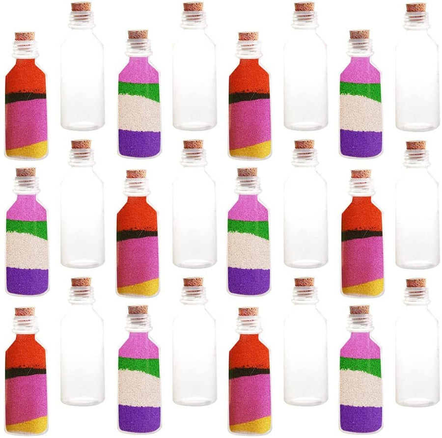 ArtCreativity Plastic Sand Art Bottles with Corks - Pack of 24 - 2oz Clear Containers for Sand Art, Message in a Bottle, Wedding Invitations, Fun Arts and Crafts Supplies for Kids - Sand not Included…