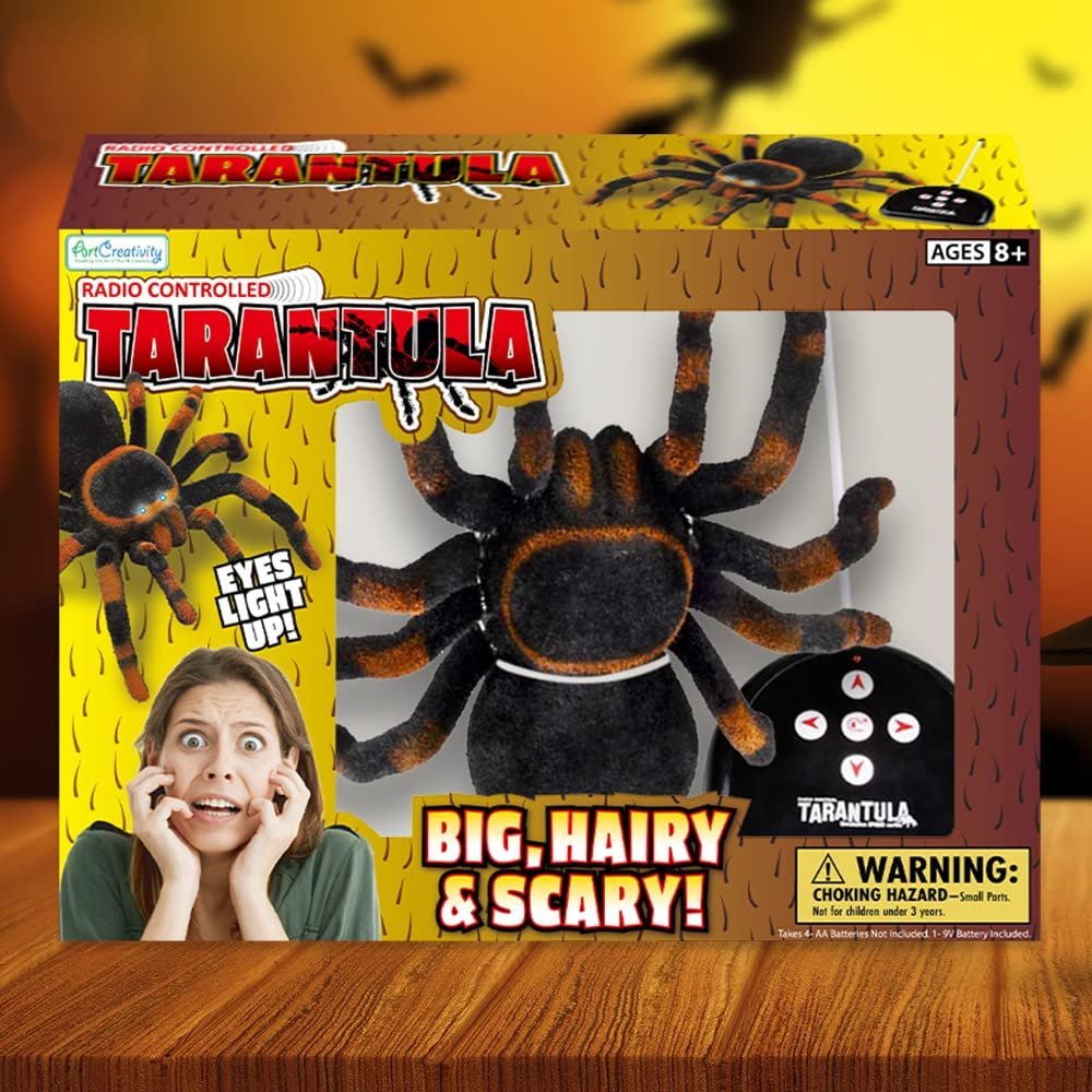 ArtCreativity Remote Control Spider, Includes 1 Tarantula and 1 Controller, Spooky RC Spider Prank Toy with 8 Individually Moving Legs, Furry Texture, and Light Up Eyes, Great Prank Toy for Kids