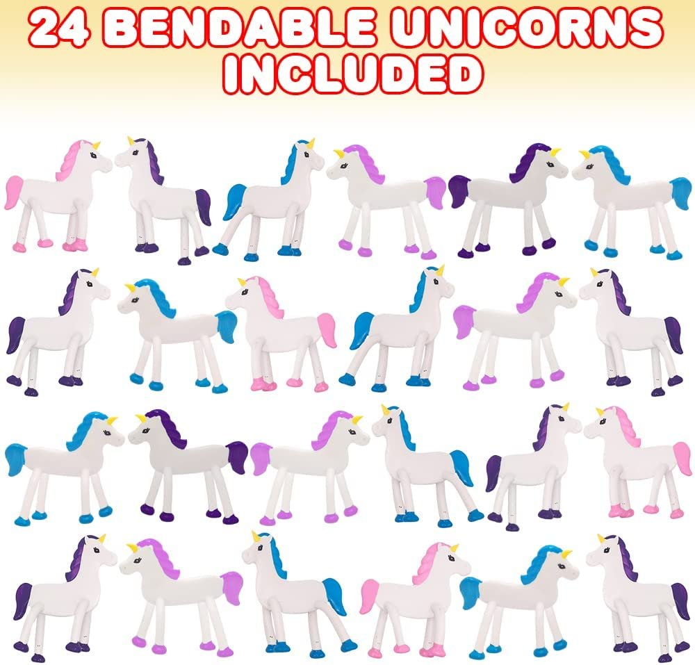 ArtCreativity Bendable Unicorns, Set of 24, Flexible Unicorn Figurines, Stress Relief Fidget Toys, Piñata Fillers, Birthday Party Favors, Goodie Bag Stuffers for Kids