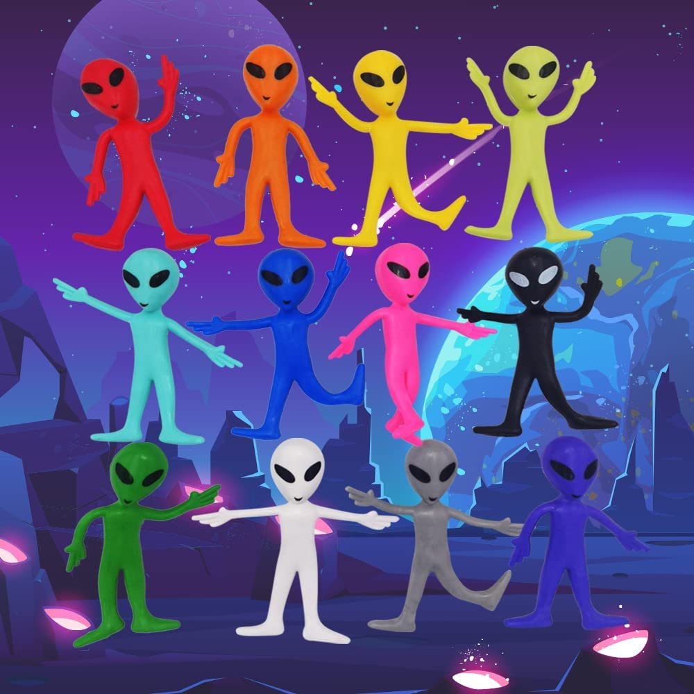 ArtCreativity Bendable Alien Figures, Set of 12, Bendable Alien Toys for Kids, Alien Party Favors for Boys and Girls, Stress Relief Fidget Toys for Kids, Goodie Bag Stuffers, and Pinata Fillers