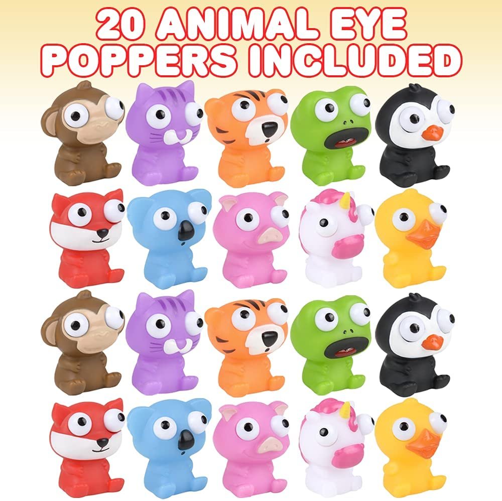 ArtCreativity Squeezy Animals with Pop Out Eyes, Set of 20, Fun Squeeze Stress Relief Toys for Kids, Fun Goodie Bag Fillers, Birthday Party Favors for Boys and Girls