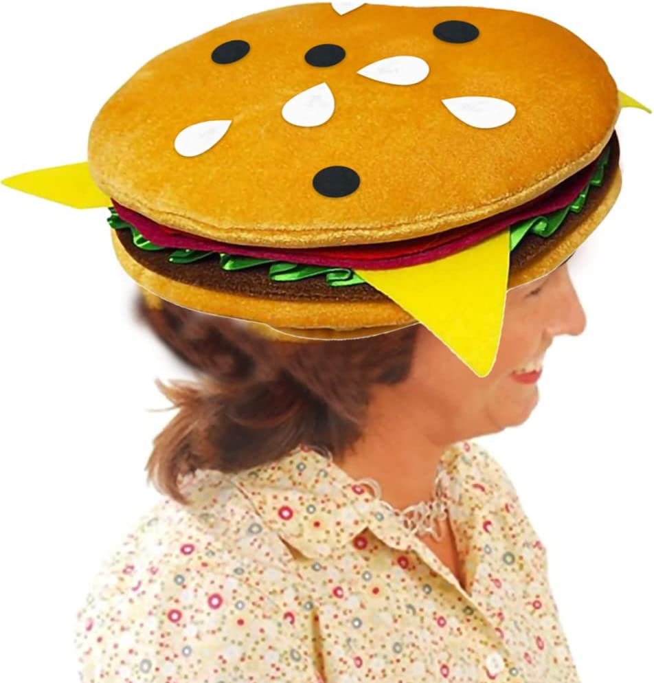 ArtCreativity Funny Hamburger Hat, 1 PC, Fun Fast Food Hamburger Hat, Soft Plush Costume Accessory Hat, Pizza Party Supplies Decorations, One Size Fits Most, Crazy Silly Hat for Halloween