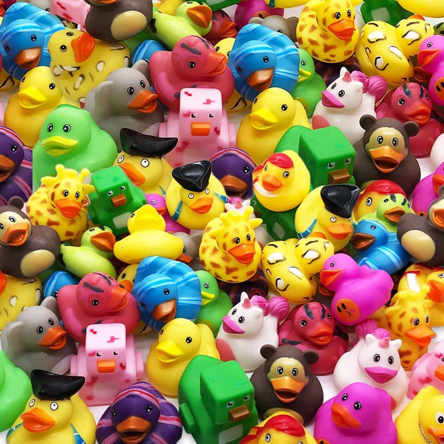 ArtCreativity Assorted Rubber Duckies for Kids (Pack of 100) Duck Bathtub Pool Toys with 17 Different Designs, Fun Carnival and Christmas Party Supplies, Birthday Party Favors for Boys and Girls