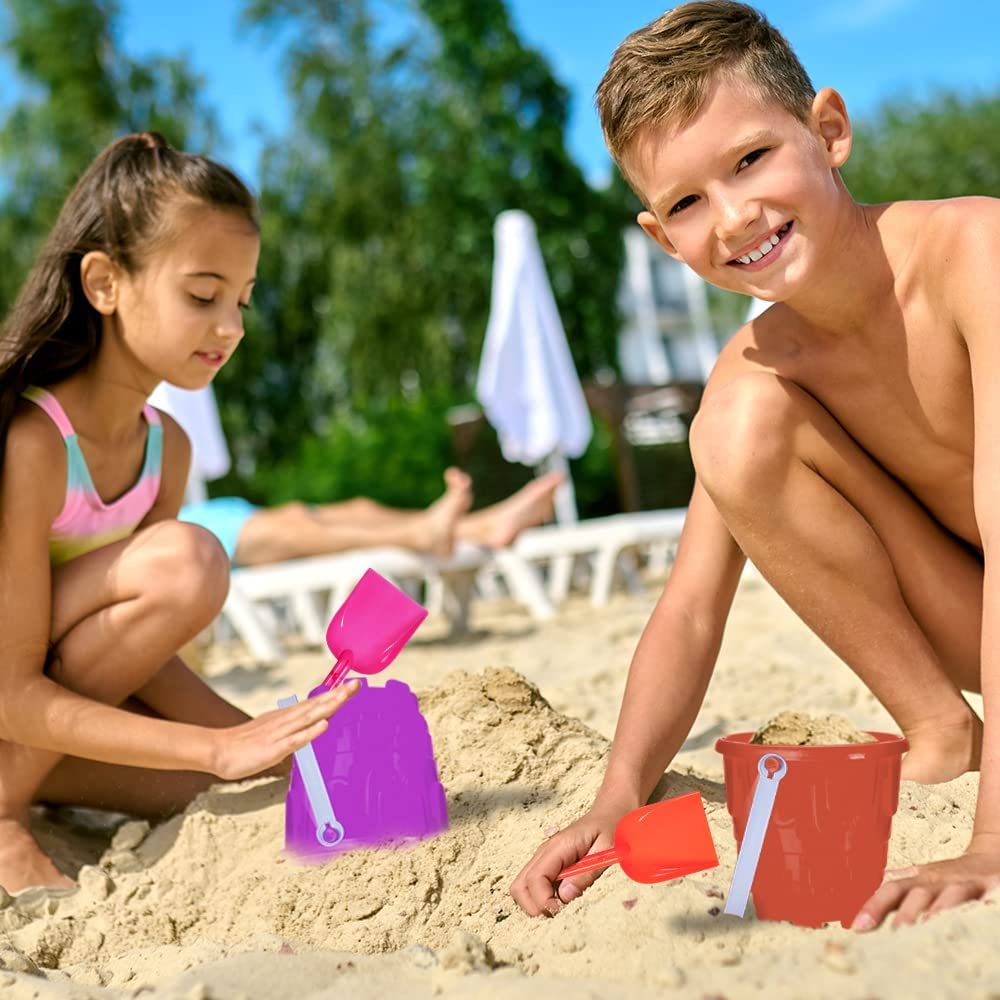 ArtCreativity Beach Sand Castle Buckets and Shovels Set, Includes 12 Shovels and 12 Pail Buckets with a Sand Castle Design Inside, Sandcastle Building Toys, Fun Summer Sand Toys for Boys and Girls