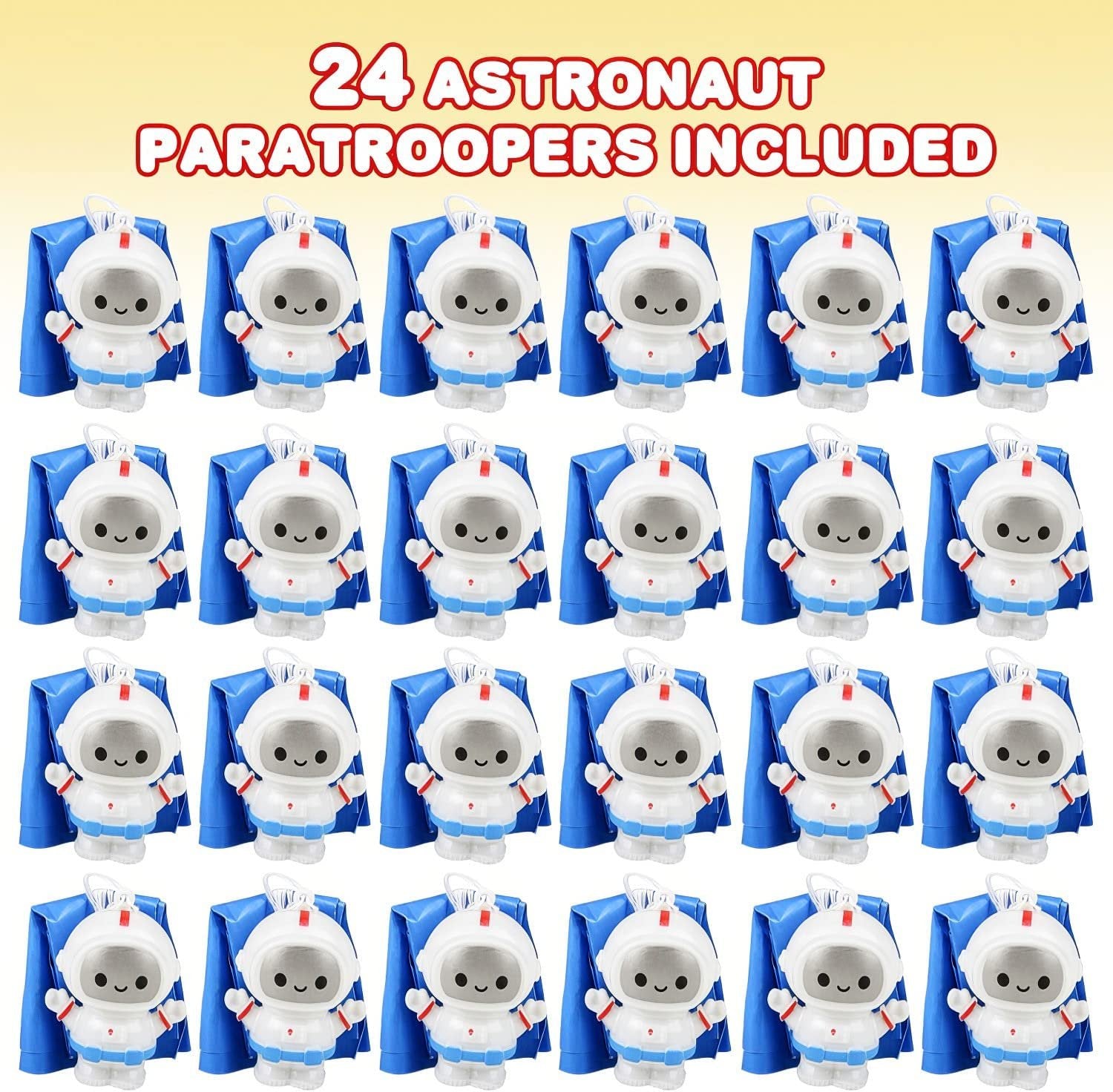 ArtCreativity Mini Astronaut Paratroopers with Parachutes, Bulk Pack of 24, Durable Plastic Parachute Toys Playset, Fun Parachute Party Favors, Goodie Bag Fillers for Boys and Girls