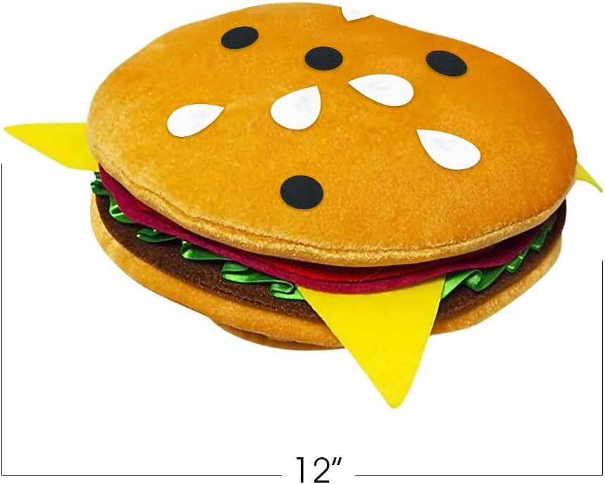 ArtCreativity Funny Hamburger Hat, 1 PC, Fun Fast Food Hamburger Hat, Soft Plush Costume Accessory Hat, Pizza Party Supplies Decorations, One Size Fits Most, Crazy Silly Hat for Halloween