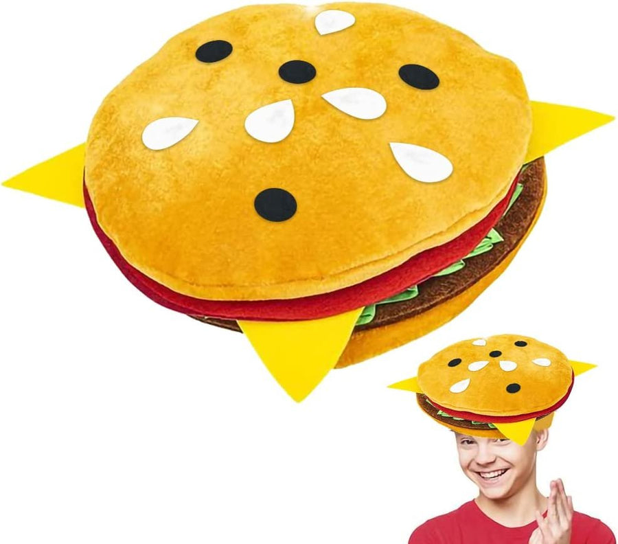 ArtCreativity Funny Hamburger Hat, 1 PC, Fun Fast Food Hamburger Hat, Soft Plush Costume Accessory Hat, Pizza Party Supplies Decorations, One Size Fits Most, Crazy Silly Hat for Halloween