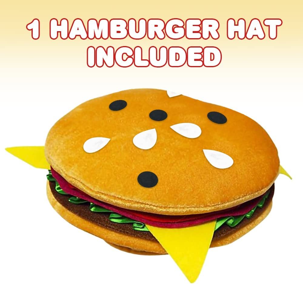 ArtCreativity Funny Hamburger Hat, 1 PC, Fun Fast Food Hamburger Hat, Soft Plush Costume Accessory Hat, Pizza Party Supplies Decorations, One Size Fits Most, Crazy Silly Hat for Halloween