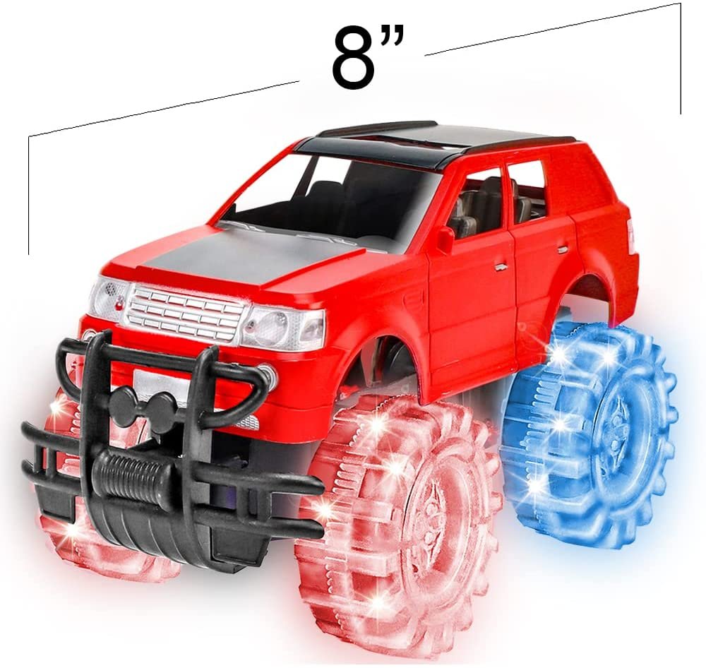 ArtCreativity Light Up Red Monster Truck Toy, 1 Piece, 8 Inch Toy Monster Truck with Flashing LED Tires and Batteries, Push n Go Car Toys for Kids, Fun Gift for Boys and Girls Ages 3 and Up