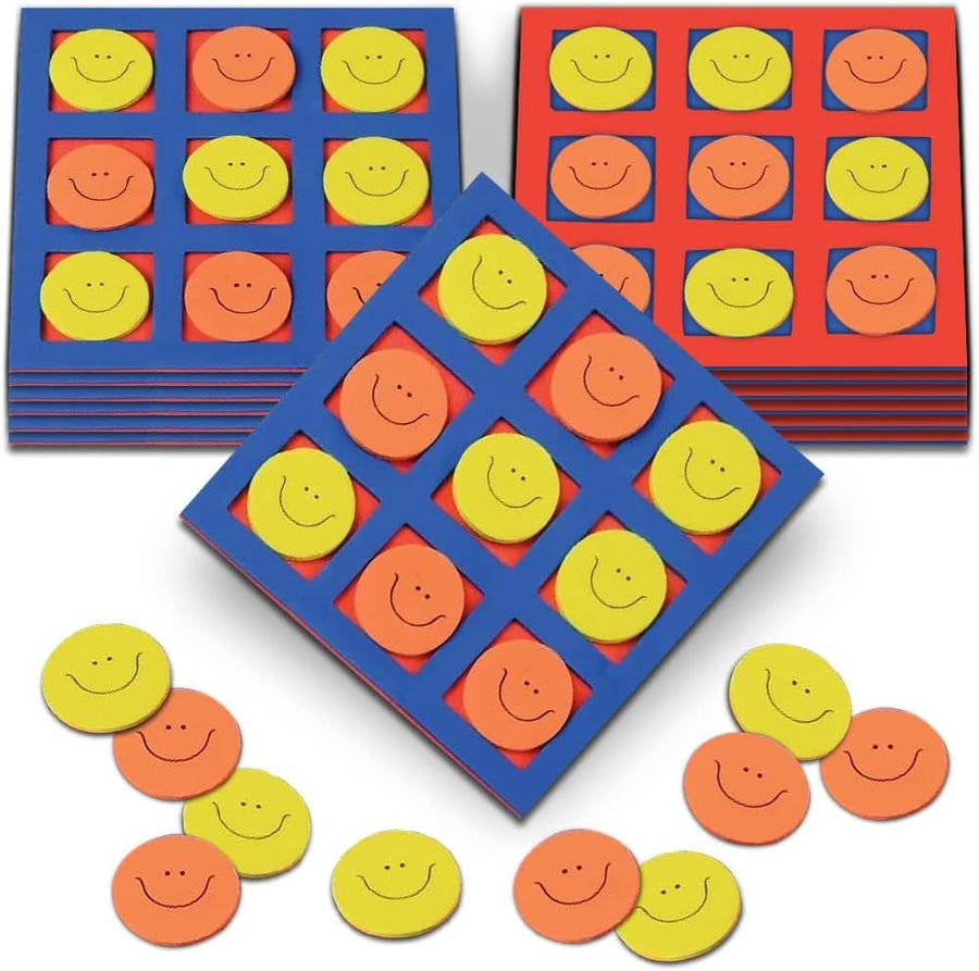 Gamie Foam Smile Face Tic-Tac-Toe Mini Board Games for Kids, Set of 12, 5” x 5’” Foam Boards and Tokens, Birthday Party Favors, Goodie Bag Fillers, Classroom Prizes