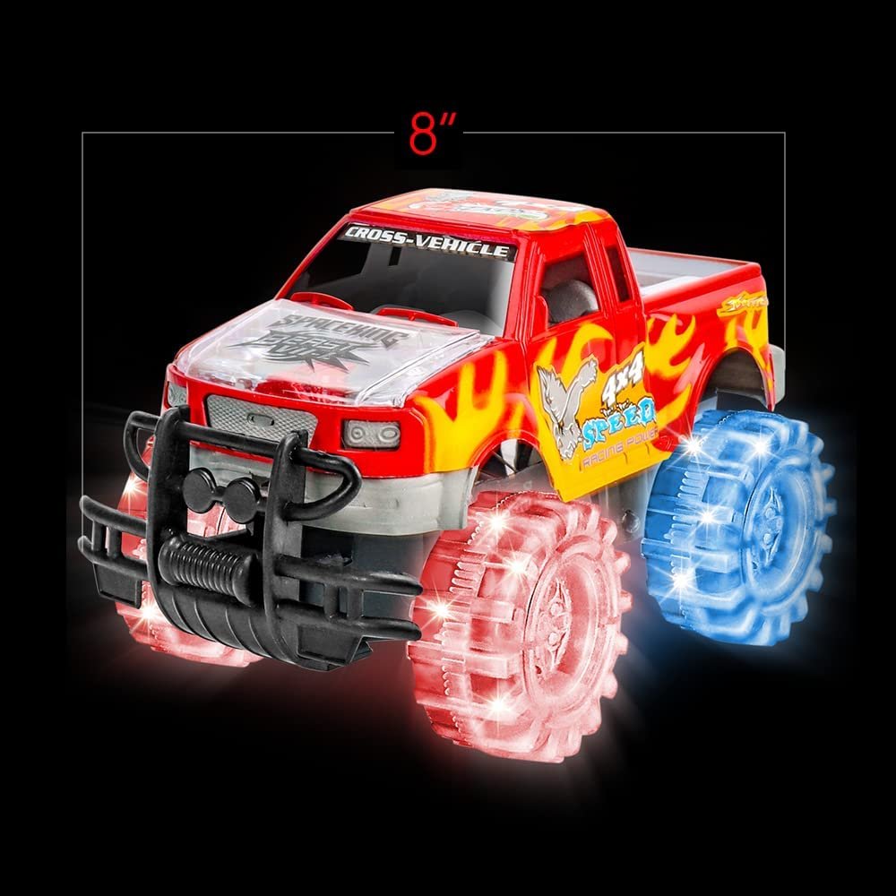 ArtCreativity Light Up Red Monster Truck, 1 Piece, 8 Inch Monster Truck Toy with Flashing LED Tires & Batteries, Push n Go Car Toys for Kids, Fun Gift for Boys & Girls Ages 3 & Up…