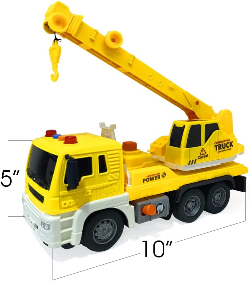 ArtCreativity Light Up Crane Truck Toy, Kids’ Construction Toy with a Movable Crane, LEDs, and Sound Effects, Push and Go Construction Vehicle Toys for Kids, Crane Toys for Boys and Girls