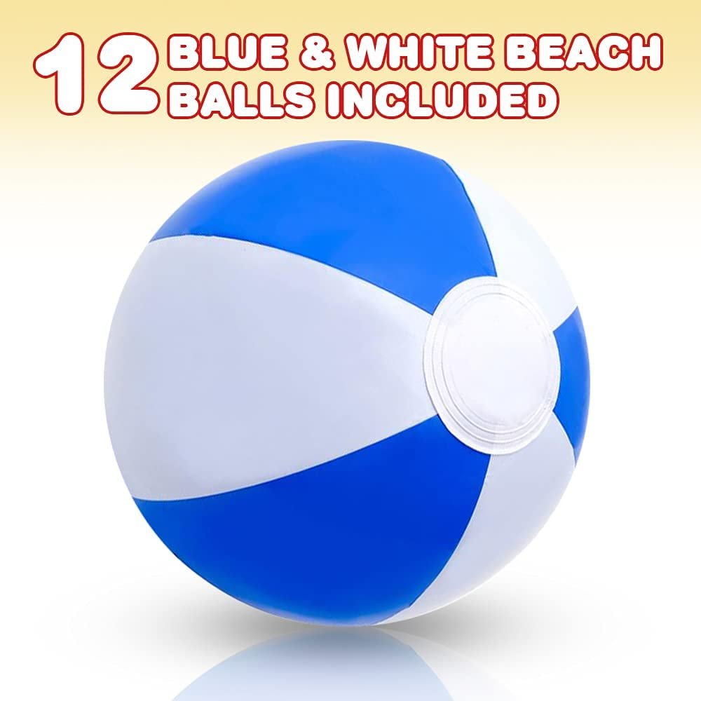ArtCreativity Blue & White Beach Balls for Kids, Pack of 12, Inflatable Summer Toys for Boys and Girls, Decorations for Hawaiian, Beach, and Pool Party, Beach Ball Party Favors