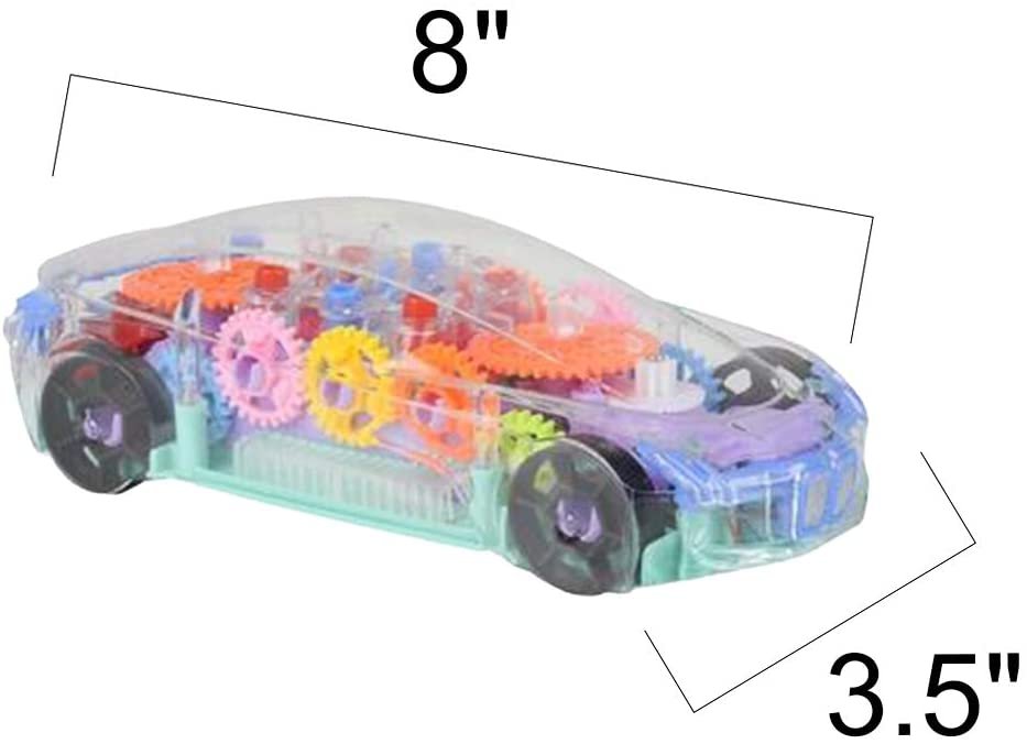 ArtCreativity Light Up Transparent Car Toy for Kids, 1PC, Bump and Go Toy Car with Colorful Moving Gears, Music, and LED Effects, Fun Educational Toy for Kids, Great Birthday Gift Idea