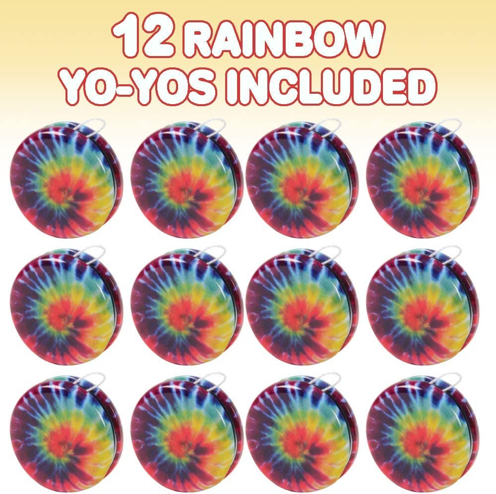 ArtCreativity Rainbow Yoyos for Kids, Pack of 12, Metal Yo-Yo Toys with Colorful Designs, Birthday Party Favors, Goodie Bag Fillers, Holiday Stocking Stuffers, Classroom Prizes