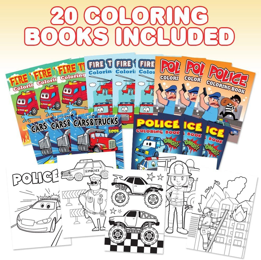 ArtCreativity Police & Firefighter Coloring Books for Kids, Bulk Set of 20, 5 x 7 Inch Small Color Booklets in Assorted Designs, Fun Birthday Party Favors, Educational Art Gifts for Boys and Girls