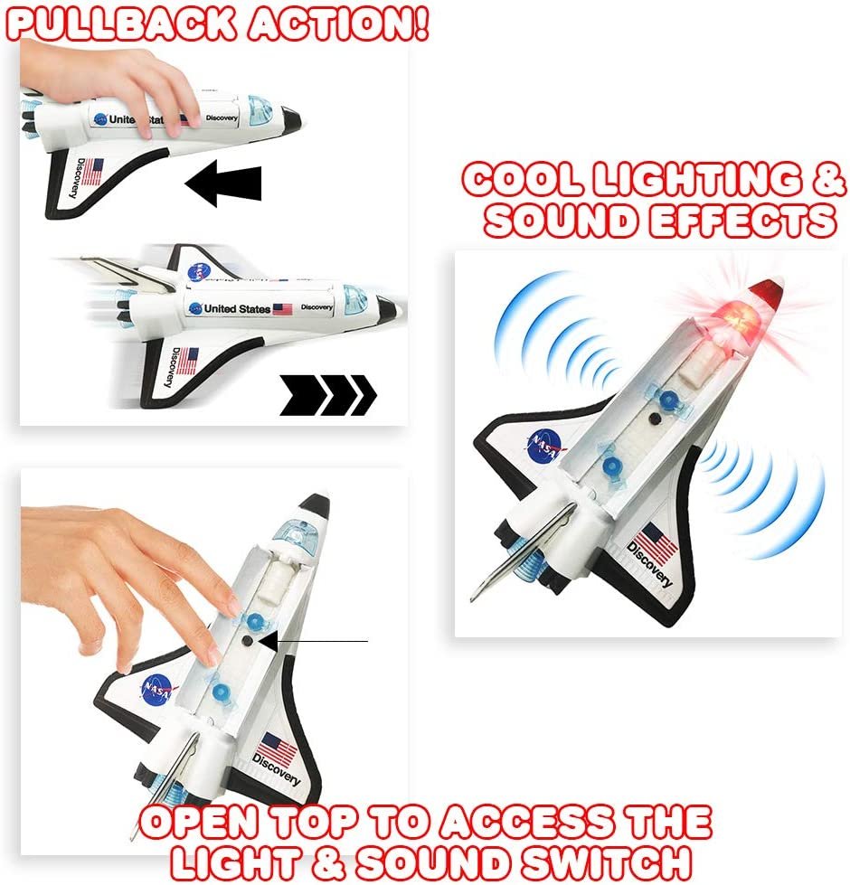 ArtCreativity Space Shuttle Toy Set with 2 Astronaut Figurines, Cool Space Toys for Kids-Diecast Metal Shuttle with Lights, Sounds and Pullback Motion, Best Space-Themed Gifts for Boys and Girls