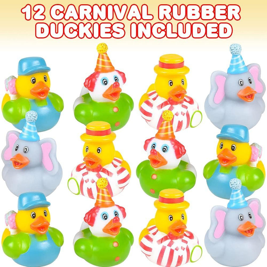 ArtCreativity Carnival Rubber Duckies for Kids, Pack of 12 Cute Duck Bathtub Pool Toys, Fun Carnival Supplies, Birthday Party Favors for Boys and Girls