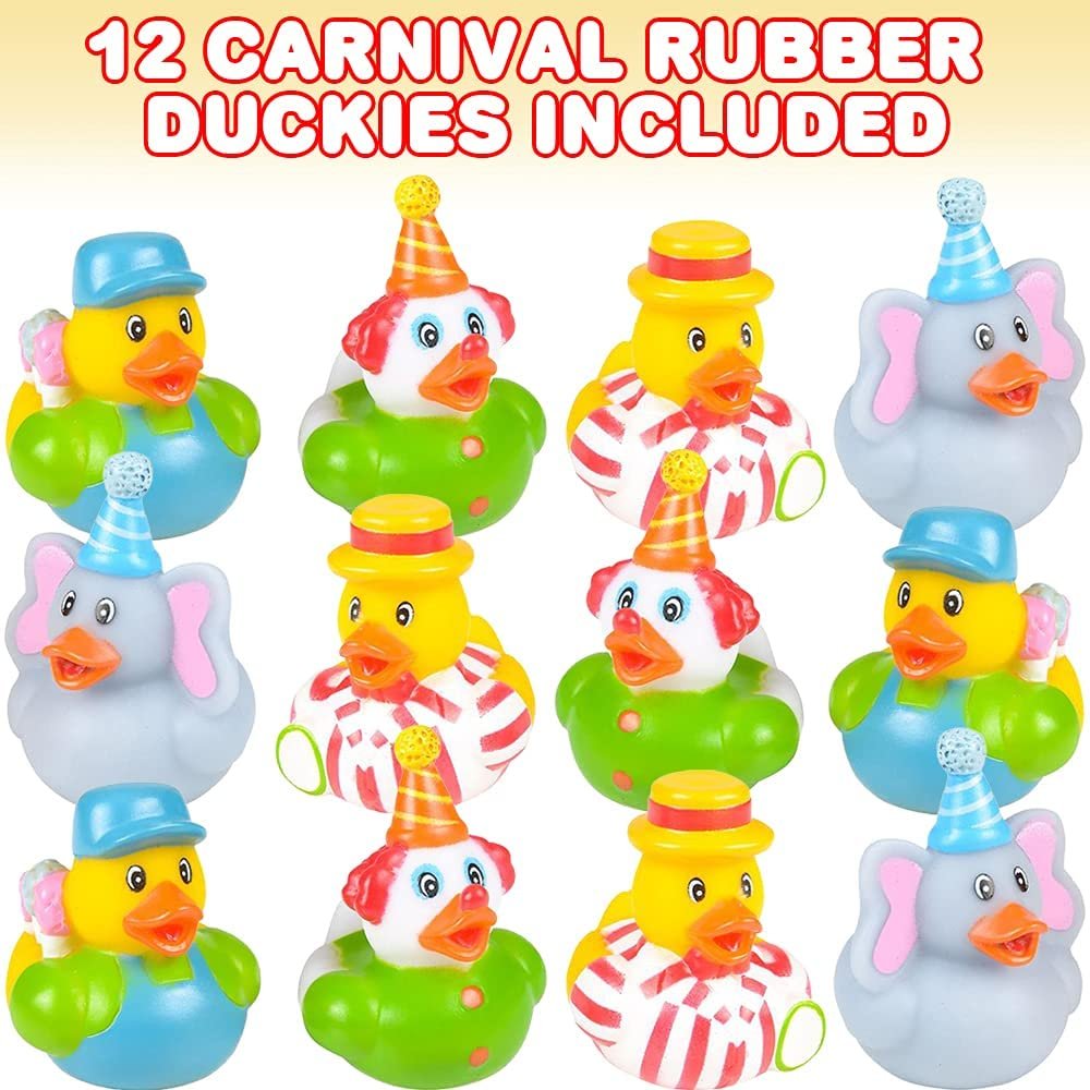 ArtCreativity Carnival Rubber Duckies for Kids, Pack of 12 Cute Duck Bathtub Pool Toys, Fun Carnival Supplies, Birthday Party Favors for Boys and Girls