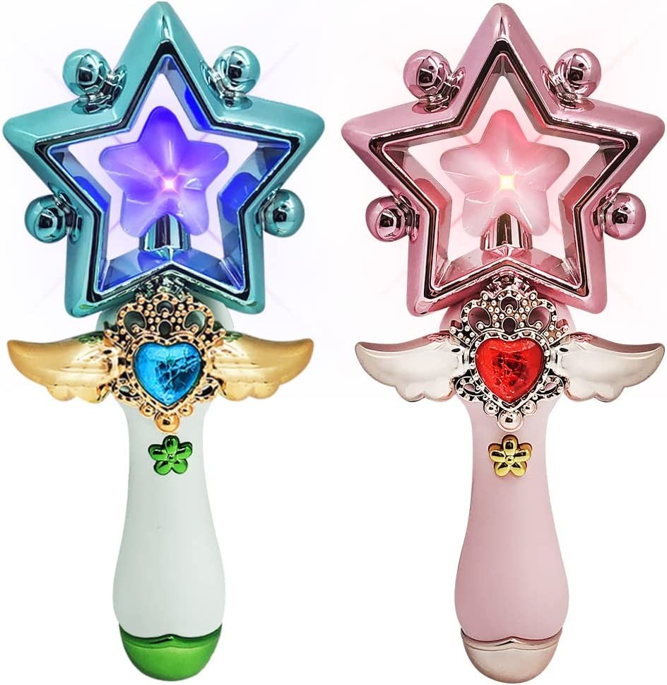 ArtCreativity 8 Inch Light Up Magic Star Wand, Set of 2, Cute Princess Wands with Flashing LED Effect & Magical Sounds, Batteries Included, Pretend Play Prop, Best Birthday Gift, Party Favor for Kids