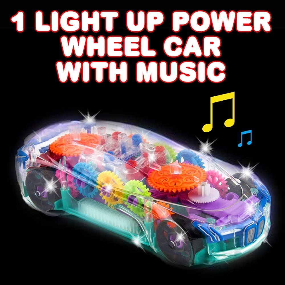 ArtCreativity Light Up Transparent Car Toy for Kids, 1PC, Bump and Go Toy Car with Colorful Moving Gears, Music, and LED Effects, Fun Educational Toy for Kids, Great Birthday Gift Idea